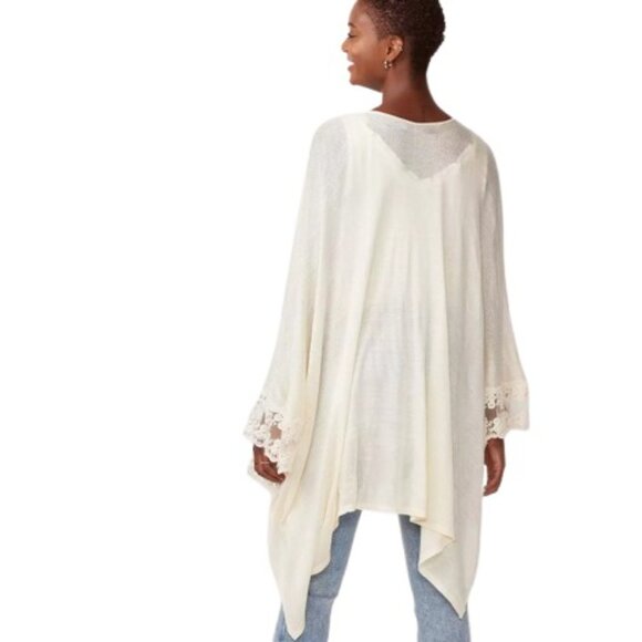 LC Lauren Conrad Womens Ruana Kimono Cardigan Ivory Cream Lace Trim OS New - Picture 2 of 4